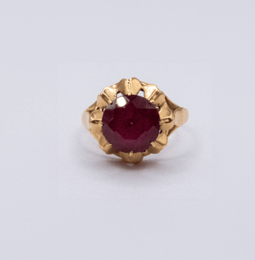Ring 48 Art Deco Solitaire Yellow Gold and Ruby 58 Facettes