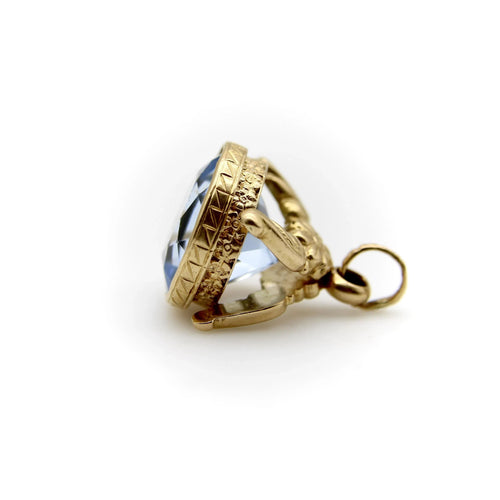 Porte-clés italien vintage en or avec pierre en pâte bleue