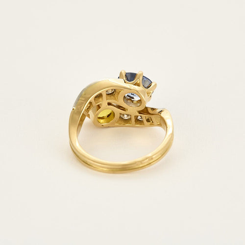 Bague 56 Bague Toi & Moi en or jaune, platine, saphir bleu, saphir jaune et diamants 58 Facettes B240722