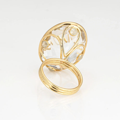 Bague Bague vintage en or jaune 18 carats avec diamants et cristal de roche, taille 7 58 Facettes G13575