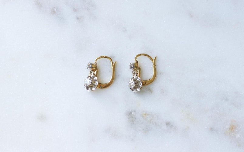 Boucles d'oreilles Dormeuses 1900 Or Jaune, Platine, Diamants 58 Facettes