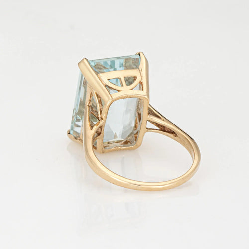 Bague Bague vintage en or jaune 14 carats avec aigue-marine 16 carats, taille 8,5, bijou de succession raffiné 58 Facettes G13594