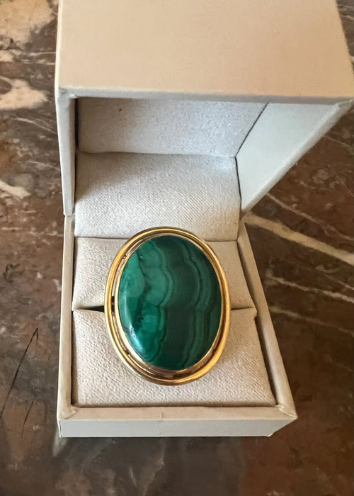 Bague 59 Bague Vintage Cocktail Malachite Or Jaune 58 Facettes B372