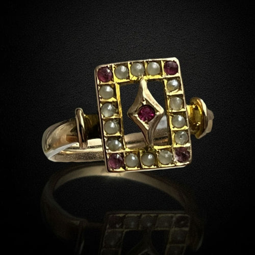 Bague Bague du début du XXe siècle ornée de rubellites et de micro-perles 58 Facettes