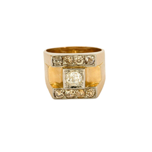 Bague 57 Bague tank or jaune et gris, diamants 58 Facettes ALE42293