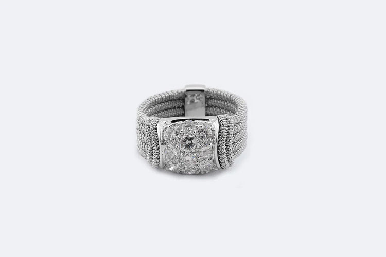 Bague 20 / Oro Bianco Jonc en or blanc avec diamants 58 Facettes ANL668