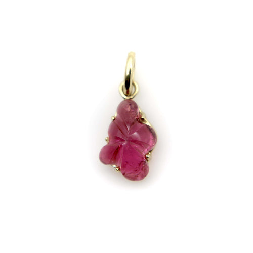 Pendentif Breloque en or jaune avec signature, fleur en tourmaline rose sculptée à la main 58 Facettes A2006X