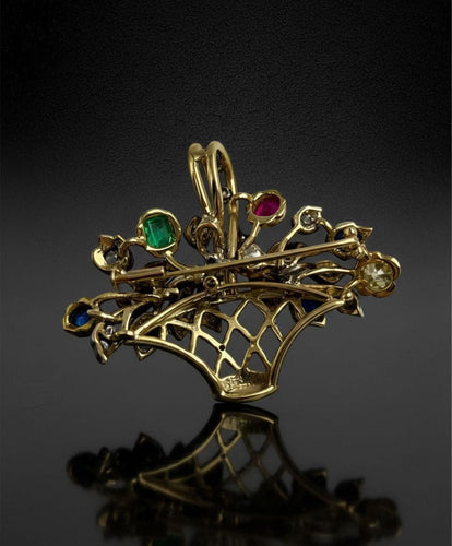 Spilla-Ciondolo a Bouquet con Diamanti e Pietre Preziose 58 Facettes