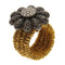 Bague 54 Bague en or jaune et blanc ornée d'une fleur et de diamants blancs et noirs 58 Facettes G3888