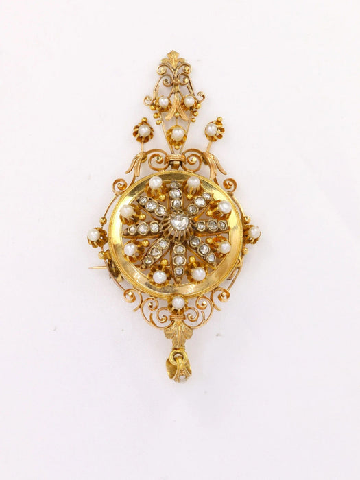 Pendentif Pendentif Broche Napoléon III diamants et perles fines 58 Facettes J337