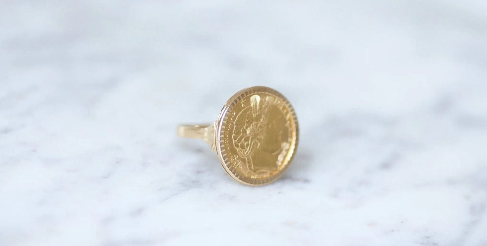 Bague 55 Bague pièce 10 Francs Cérès en or 58 Facettes