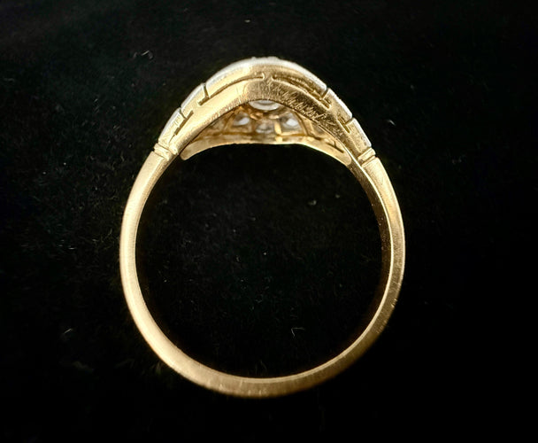 Bague 66 Bague Art Nouveau or jaune et platine, sertie de roses de diamants 58 Facettes