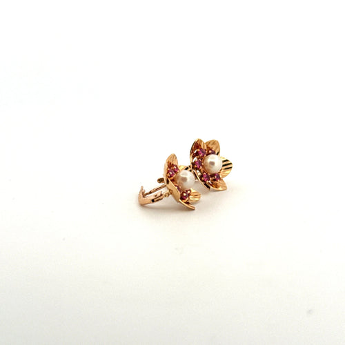 Boucles d'oreilles Dormeuse Or Jaune 18k Perle & Rubis 58 Facettes F2BO-GS29811-07