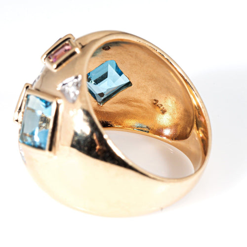 Bague Bague mosaïque en pierres précieuses vintage, dôme, taille 8, or jaune 14 carats, bijoux fins 58 Facettes G13906