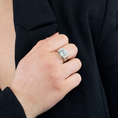 Bague 52.5 Bague or blanc, aigue marine et diamants 58 Facettes GU179