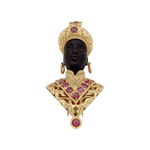 Broche Broche G.NARDI, "Moretto", or jaune, rubis, ébène. 58 Facettes 34878