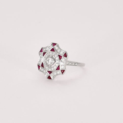 Bague 54 Bague style Art Déco diamants rubis 58 Facettes