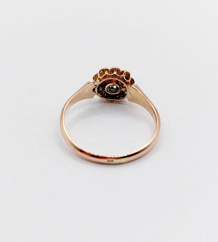 Bague 51.5 Bague marguerite or rose, diamant et perles (circa 1900) 58 Facettes A06283