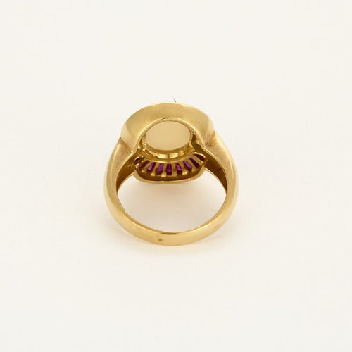 Bague 52 Bague en or jaune, opale arlequin et rubis calibrés 58 Facettes ENG11088