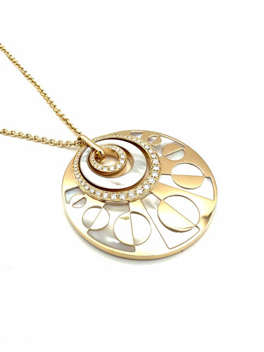 Collier BVLGARI - Collection Intarsio, sautoir or rose, nacre et diamants 58 Facettes