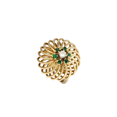 Bague 48 Bague en Or Jaune, Diamant et Pierres Vertes 58 Facettes 32611