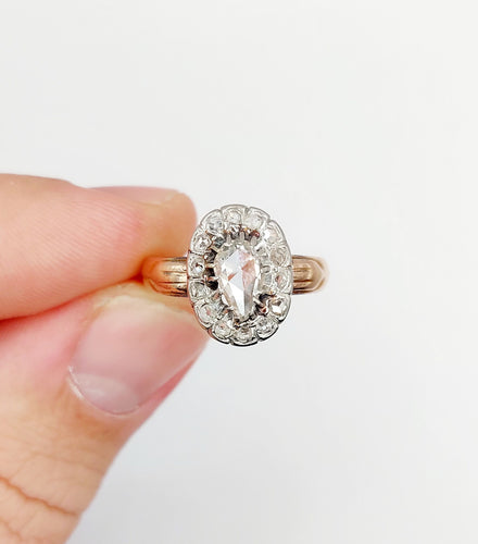 Bague 54 Bague marguerite victorienne or rose 18k diamant poire 0.60 carat (circa 1880) 58 Facettes A06118