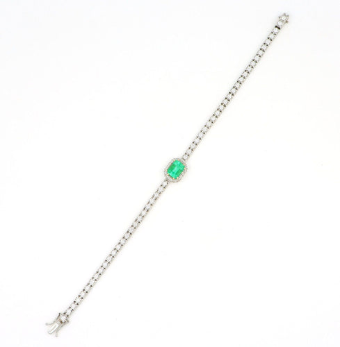 Bracelet Bracciale en or blanc 18 carats avec diamants et émeraude 58 Facettes