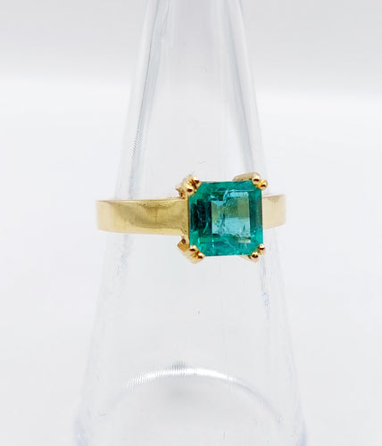 Bague 52.5 Bague solitaire Art déco en or 18k et émeraude 1,20 carat vintage 58 Facettes A06510