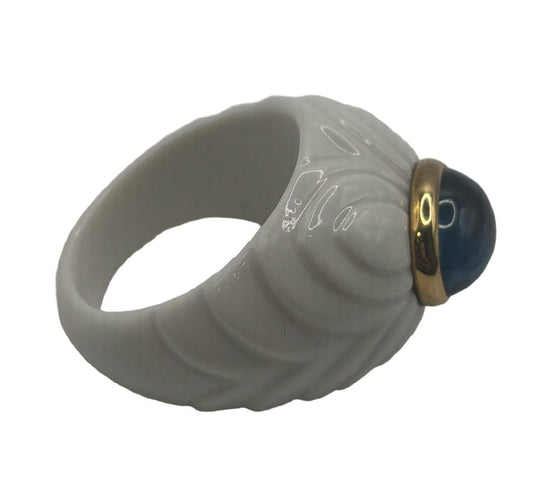 Bague 52 BULGARI - Bague "Shandra" Cabochon Topaze Bleue 58 Facettes