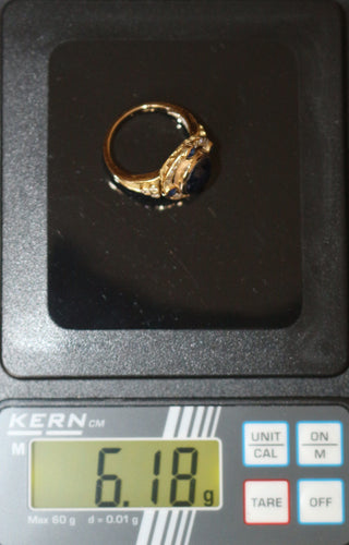 Bague 51.5 Bague or jaune, cabochon de saphir et diamants 58 Facettes 589