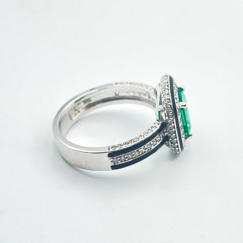 Bague 53 Bague Art déco émeraude 1,30 ct et diamants en or blanc 18 carats 58 Facettes