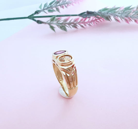 Bague 59.5 Bague Améthyste et Citrine Or Jaune 18 K 58 Facettes AA 1660