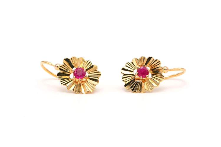 Boucles d'oreilles Boucles d'oreilles Art Déco or jaune et rubis de synthèse 58 Facettes 22472