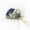 Bague Bague carrée en or 8 carats et argent avec lapis-lazuli et diamants en rosette de 0,80 carat 58 Facettes 22304