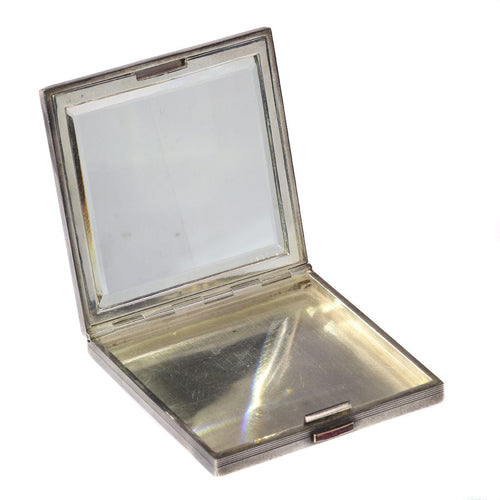 Boîte à poudre de nez en argent français avec miroir intérieur et décor en or et rubis d'oiseaux de paradis 58 Facettes 21020-0179