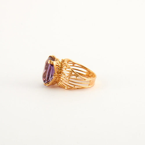 Bague Bague cocktail Améthyste rectangle sertie sur or jaune 58 Facettes