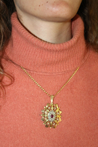 Pendentif Pendentif Broche Napoléon III trois ors diamants grenat 58 Facettes 571