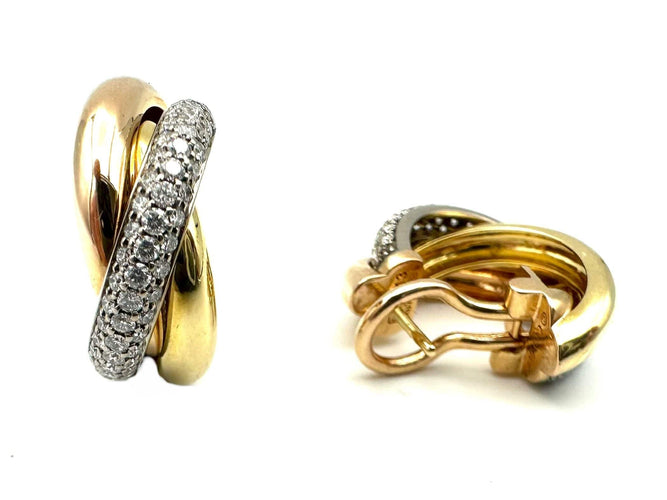 Boucles d'oreilles CARTIER. Collection "Trinity", boucles d'oreilles 3 ors 18K et diamants 58 Facettes