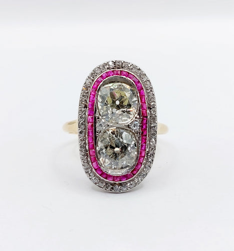 Bague 57 Bague marquise art déco en or 18k et platine, diamants et rubis 58 Facettes A06578