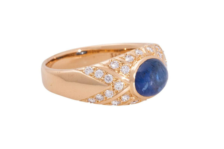 Bague 62 Bague avec saphir cabochon 3.50 ct et diamants en or jaune 18k 58 Facettes 10097
