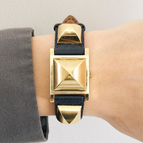 Montre HERMES - Montre Medor - Cuir et plaqué or 58 Facettes