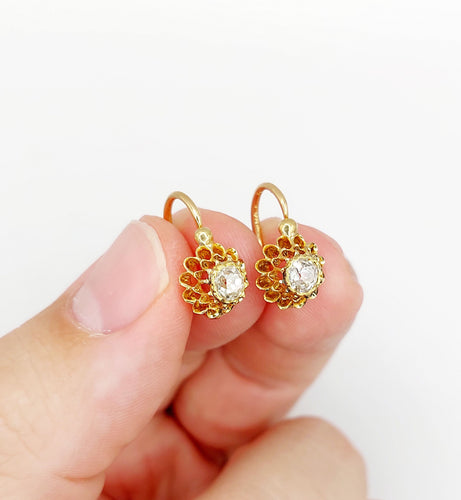 Boucles d'oreilles Dormeuses victorienne or roses et diamants 58 Facettes A05775