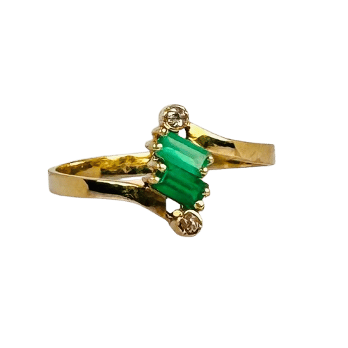 Bague Bague en or jaune avec tourmalines vertes, émeraudes taillées en facetté et diamants ronds 58 Facettes 2508012