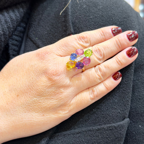 Bague 61 Bague multi pierres or jaune 18 carats 58 Facettes