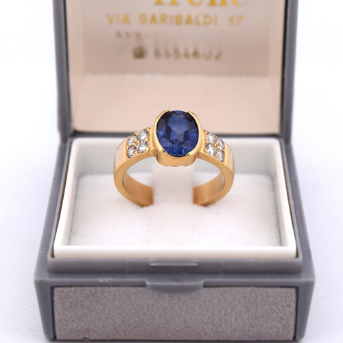 Bague 56 Bague vintage en or jaune avec saphir et diamants 58 Facettes