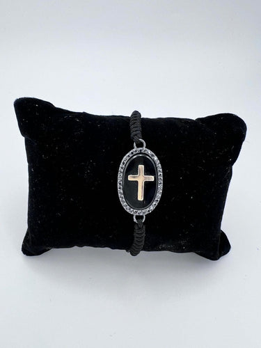 Bracelet Bracelet CROSS en or jaune, diamants noirs et onyx 58 Facettes UKA000081GM