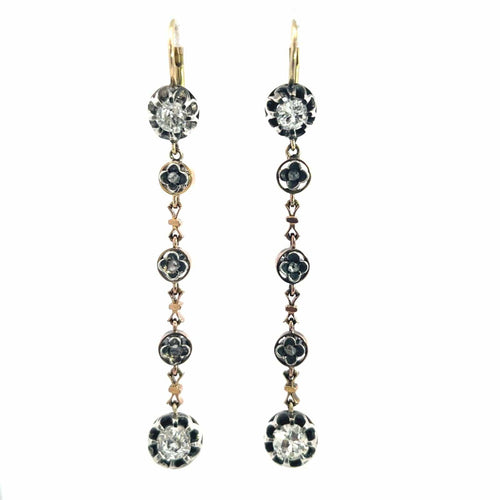 Boucles d'oreilles Boucles d'oreilles pendantes en or antique, platine et argent avec diamants 58 Facettes
