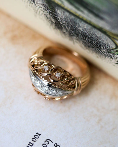 Bague 55 Bague 1950 Cocktail Or Diamants 58 Facettes C2099