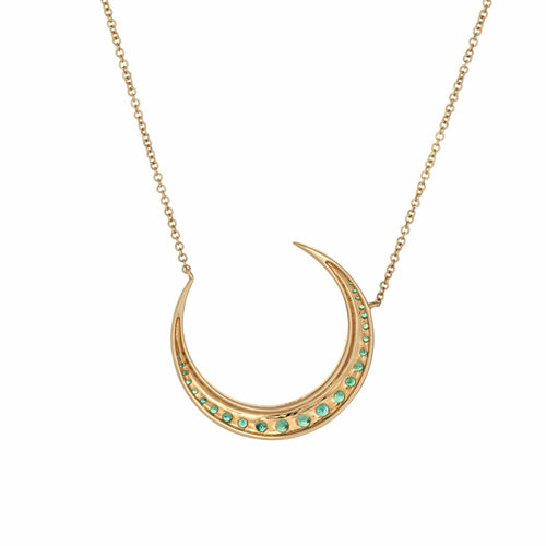 Collier Collier croissant de lune émeraude et diamant, or 14 carats, bijoux fins célestes, 45,7 cm 58 Facettes G13853