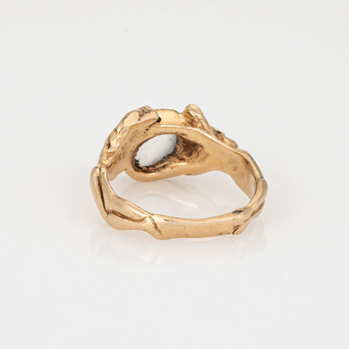 Antique Art Nouveau Moonstone Ring Sz 4.75 Nude Figural Vintage 14k Yellow Gold 58 Facettes G14162